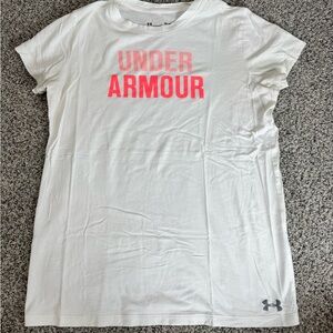 Under Armour Women’s White Short-Sleeve Tee with Pink Logo